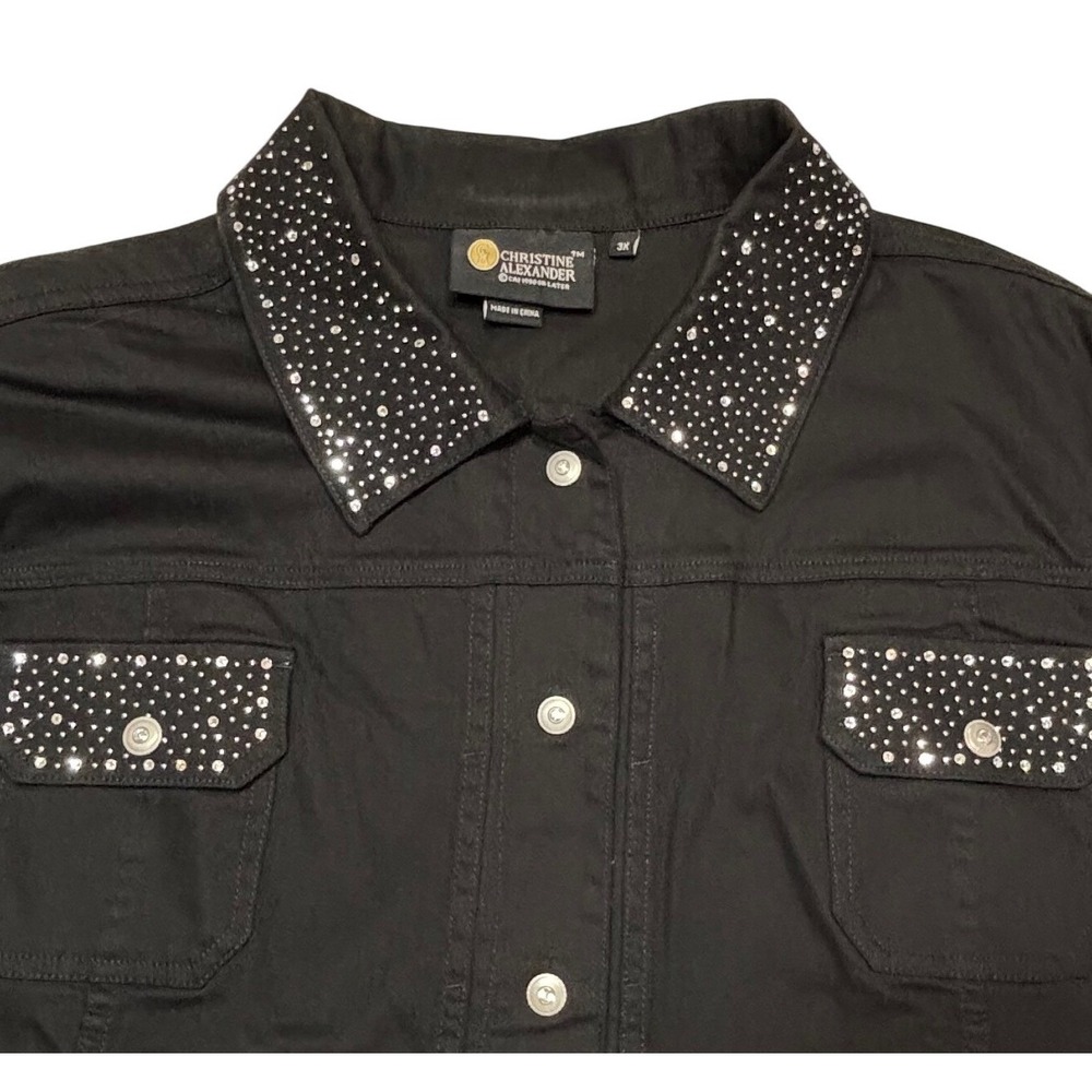 Christine Alexander Womens Jacket Size 3X Embellished Denim Rhinestone Black - Picture 8 of 8